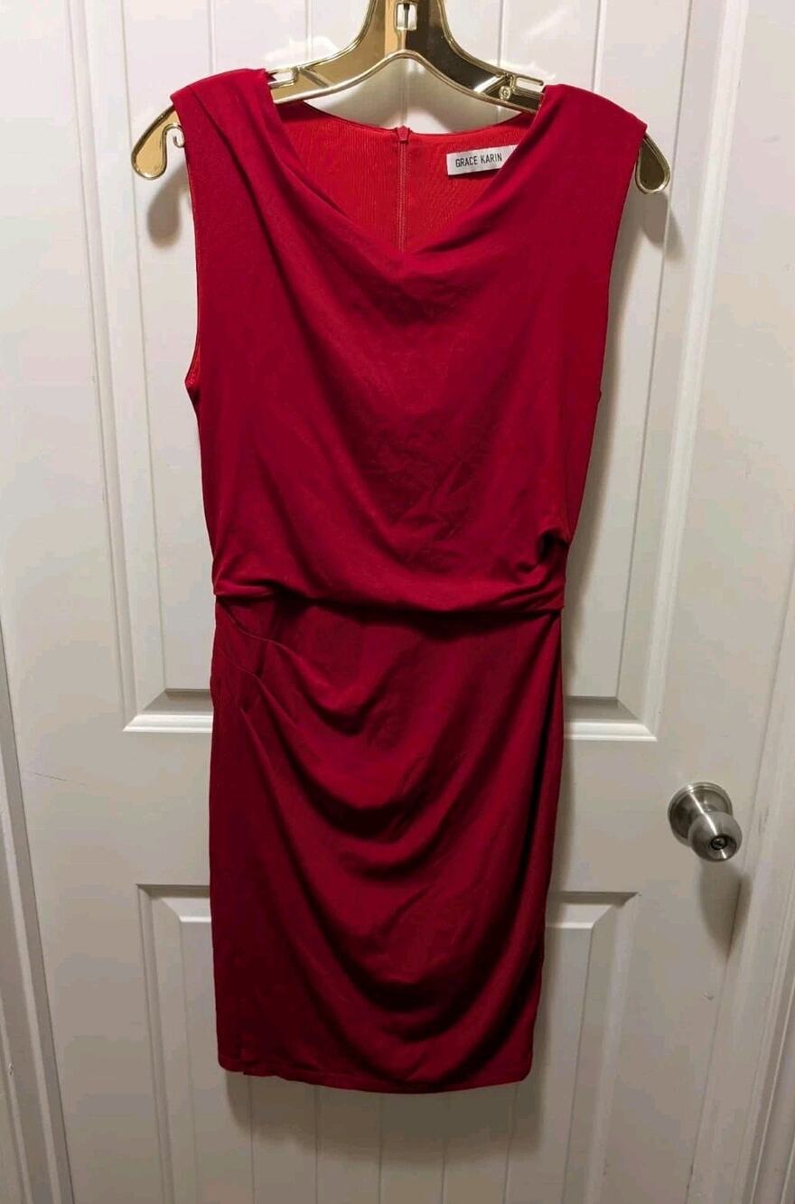 Grace Karin Bright Red Faux Wrap Cocktail Party Dress Size S